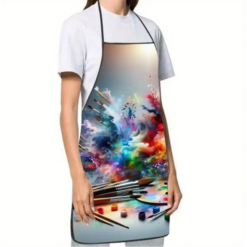 Artist Paint Splash Apron – Colorful Brush & Palette Design, Waterproof Polyester, Adjustable Neck Strap, Gift for Painters
