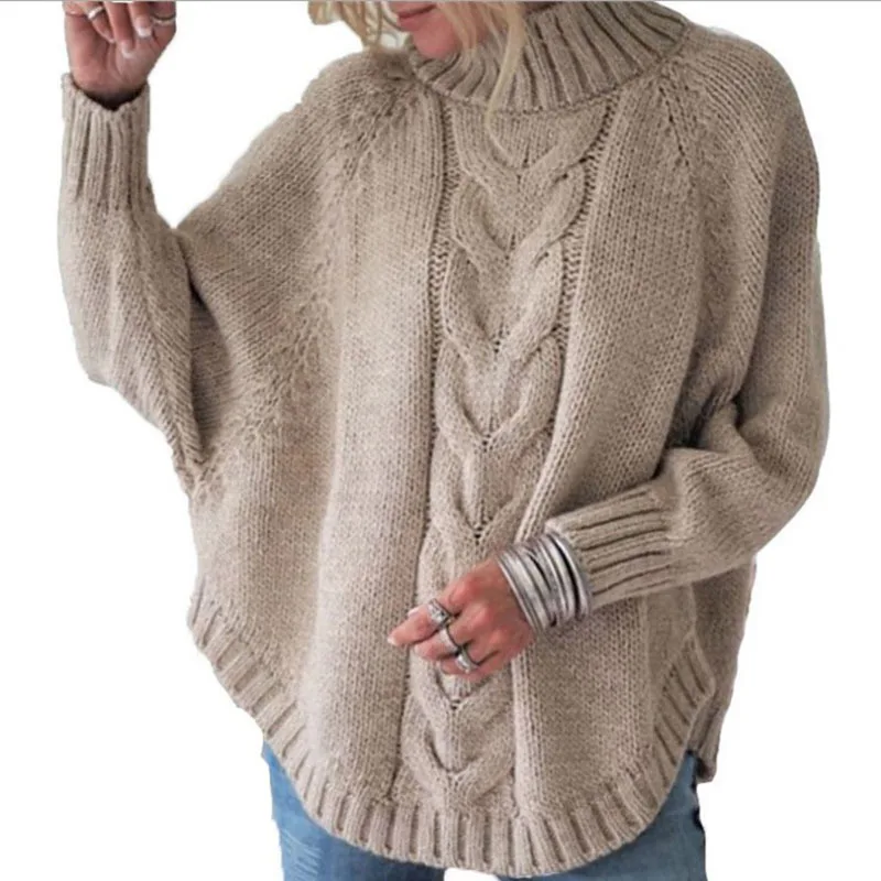 

Europe Autumn Winter New Pullover Women Large-size Loose Bat Sleeve Knitted Sweater Female Fashion Streetwear