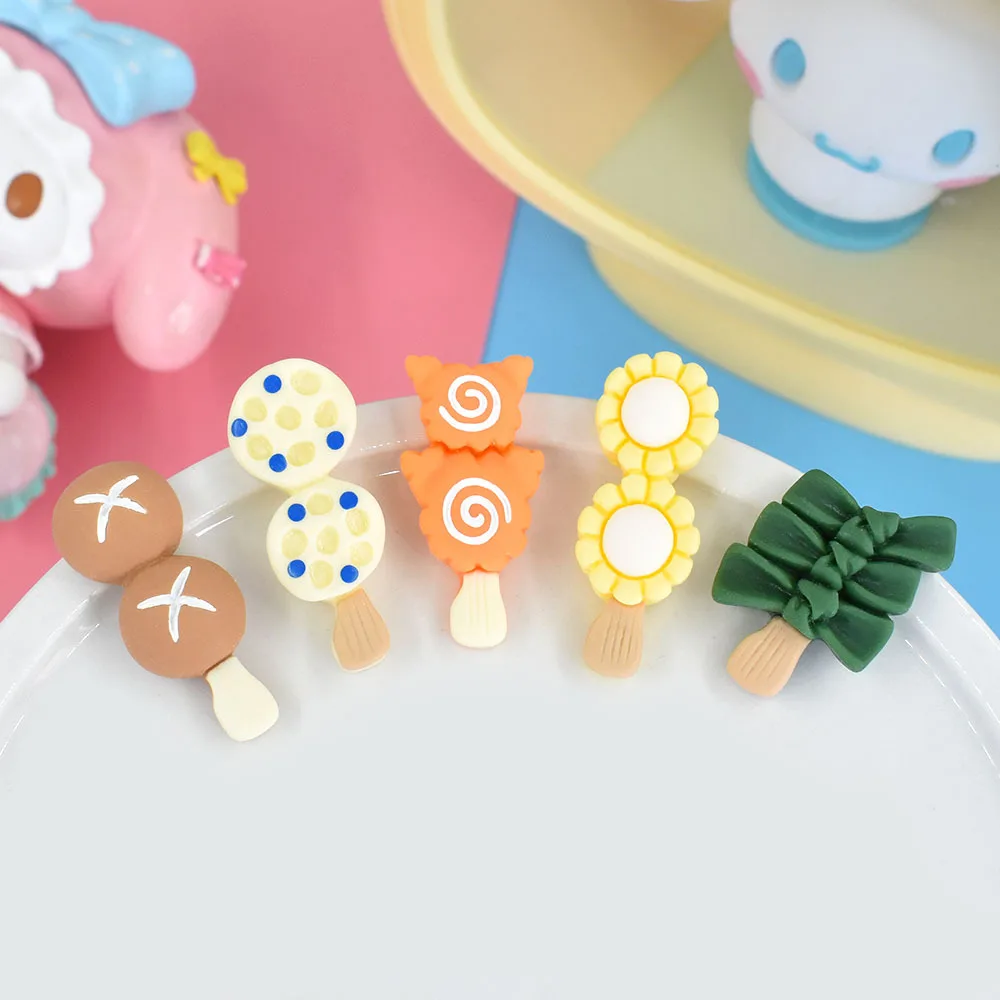 Simulation Barbecue Skewers Food Resin Cabochons 100pcs Phone Shell Hair Pin Clip Elastic Band Photo Frame  Embellishments