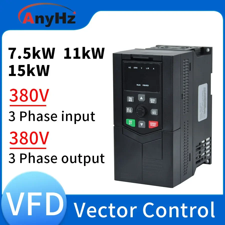 VFD Variable Frequency Converter Inverter 3-Phase Input 380V 7.5KW/11KW/15KW 10HP/15HP  AC Drive for Fan/Pump Speed Controller