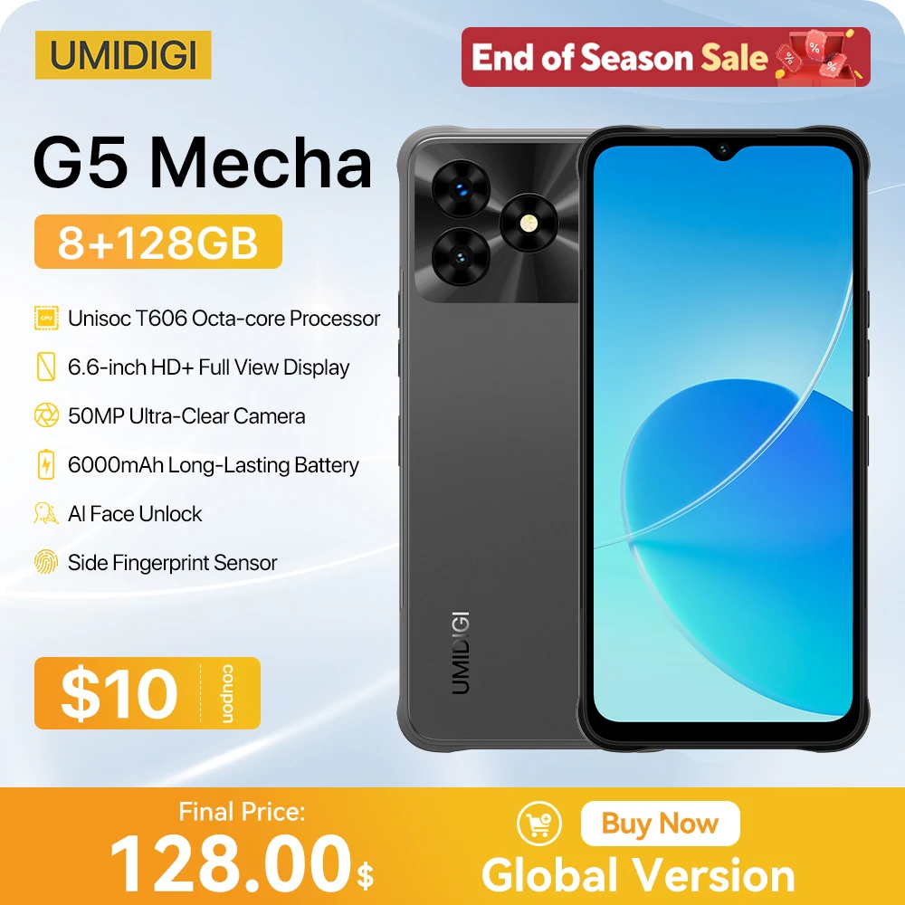 Smartphone UMIDIGI G5 Mecha, Android 13, 6,6" HD + Tela, 8 GB 128 GB, Câmera 50 MP, 6000 mAh 90 Hz Celular