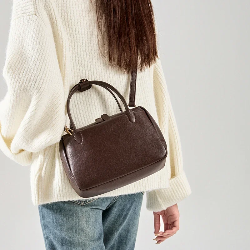 Retro Real 100% Cowhideหนังนุ่มกระเป๋าถือผู้หญิงอเนกประสงค์สุภาพสตรีElegantสีทึบLuxury Designer Crossbodyกระเป๋าแบรนด์