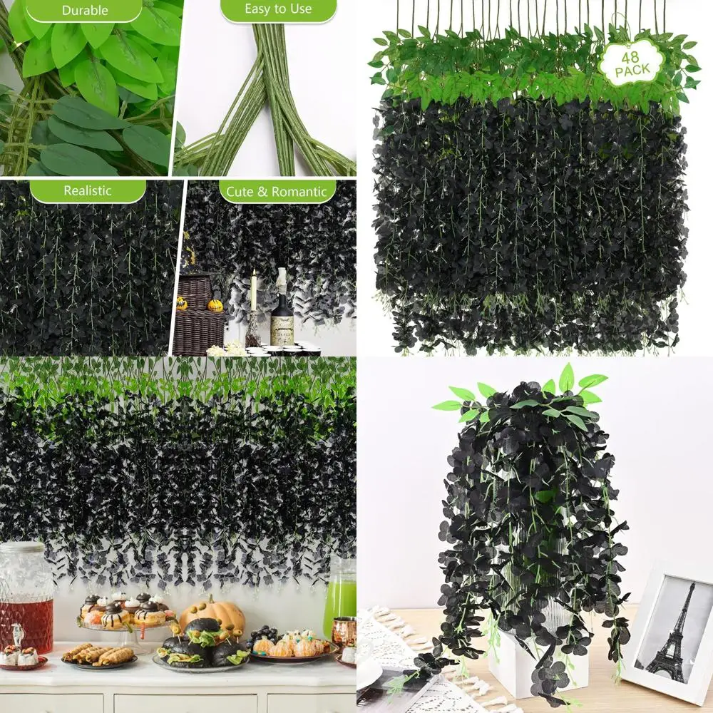 

Гирлянда из искусственной глицинии длиной 3,6 фута, 48 предметов, черная для свадеб, вечеринок, домашнего или наружного декора