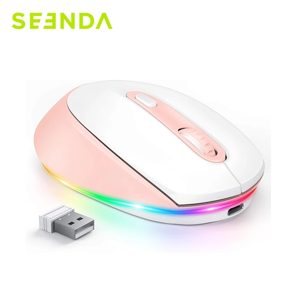 

Seenda TypeC Rechargeable LED 2.4G Wireless Mouse for Laptop Windows Mac Cordless Mice with Quiet Click 3 Adjustable DPI Pink