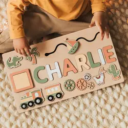 Personalized Wooden Toy Baby Custom First Name Puzzle Toys Early Learning Educational Birthday Gifts For Kids Toddlers