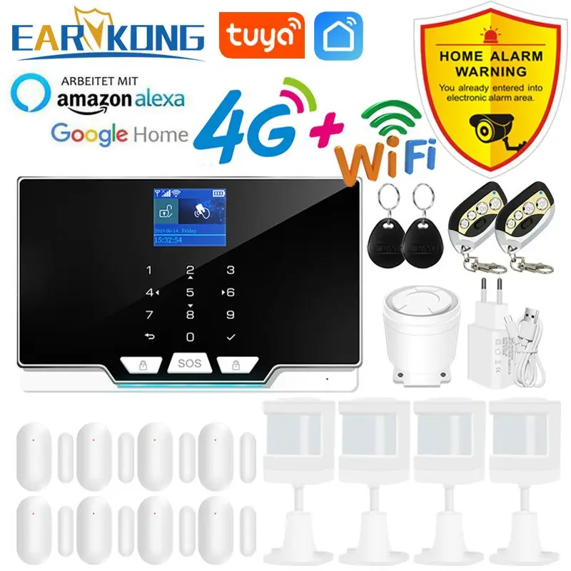 

4G / 2G Tuya Wifi Home Burglar Security Alarm System Smart Life APP Control Alexa Google Support 433MHz Wireless Sensor