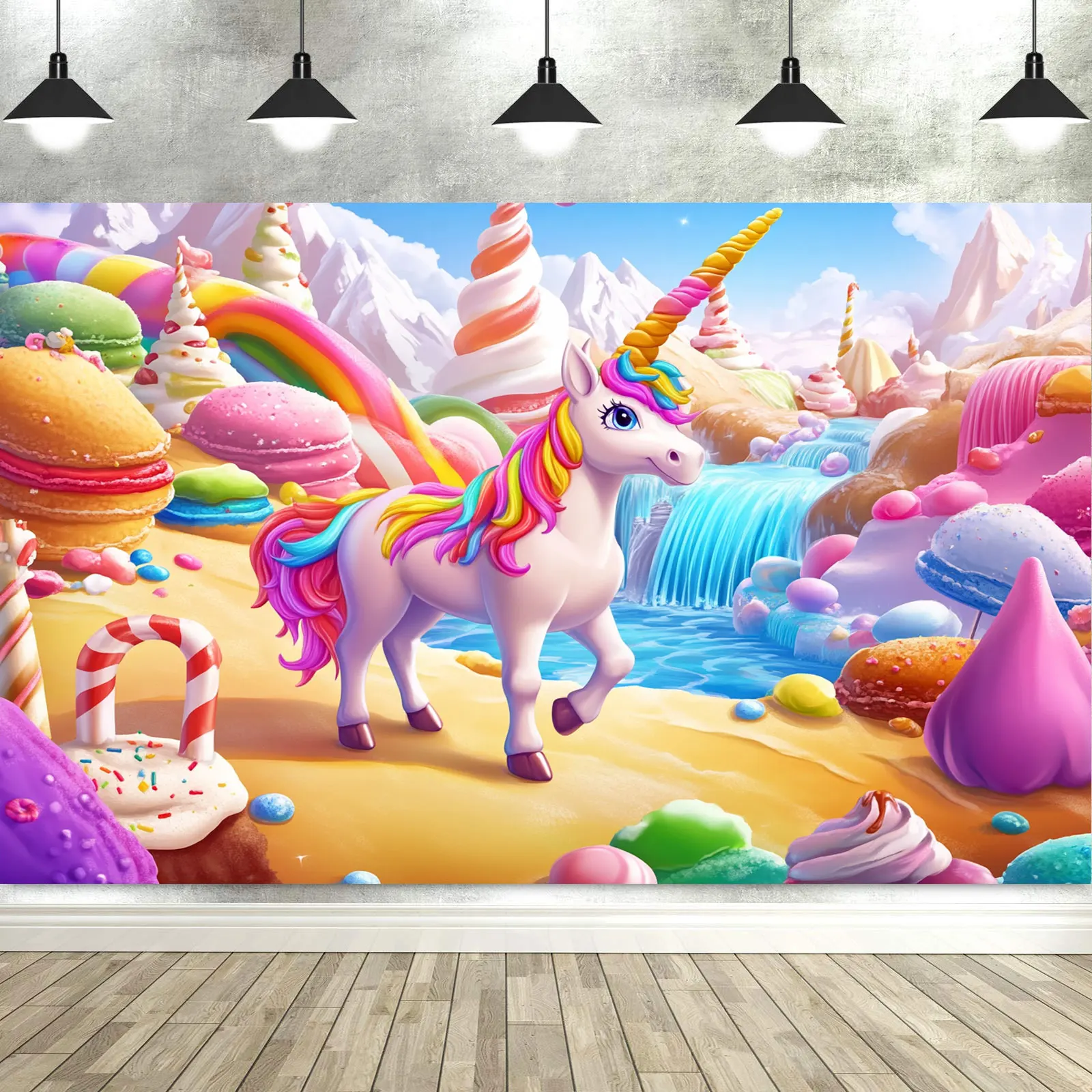 

Unicorn Decoration Background Baby Shower Photography Background Candy Land Cartoon Birthday Party Banner Photo Booth Props