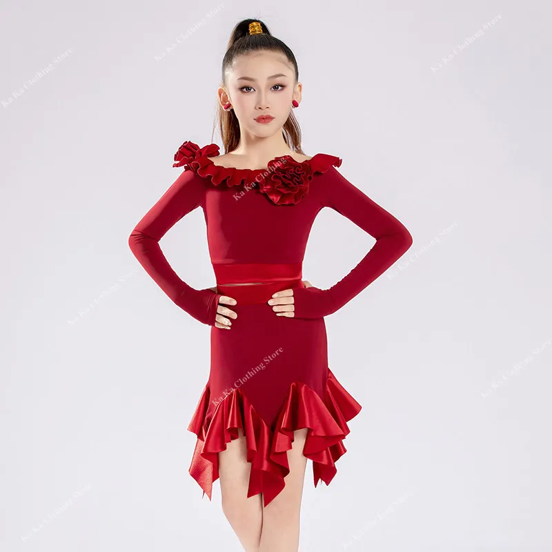 

Child Rumba Tango Samba Latin Dance Skirt Girls Salsa Latin Dance Dress Girls Standard Ballroom Dance Competition Dresses Kids