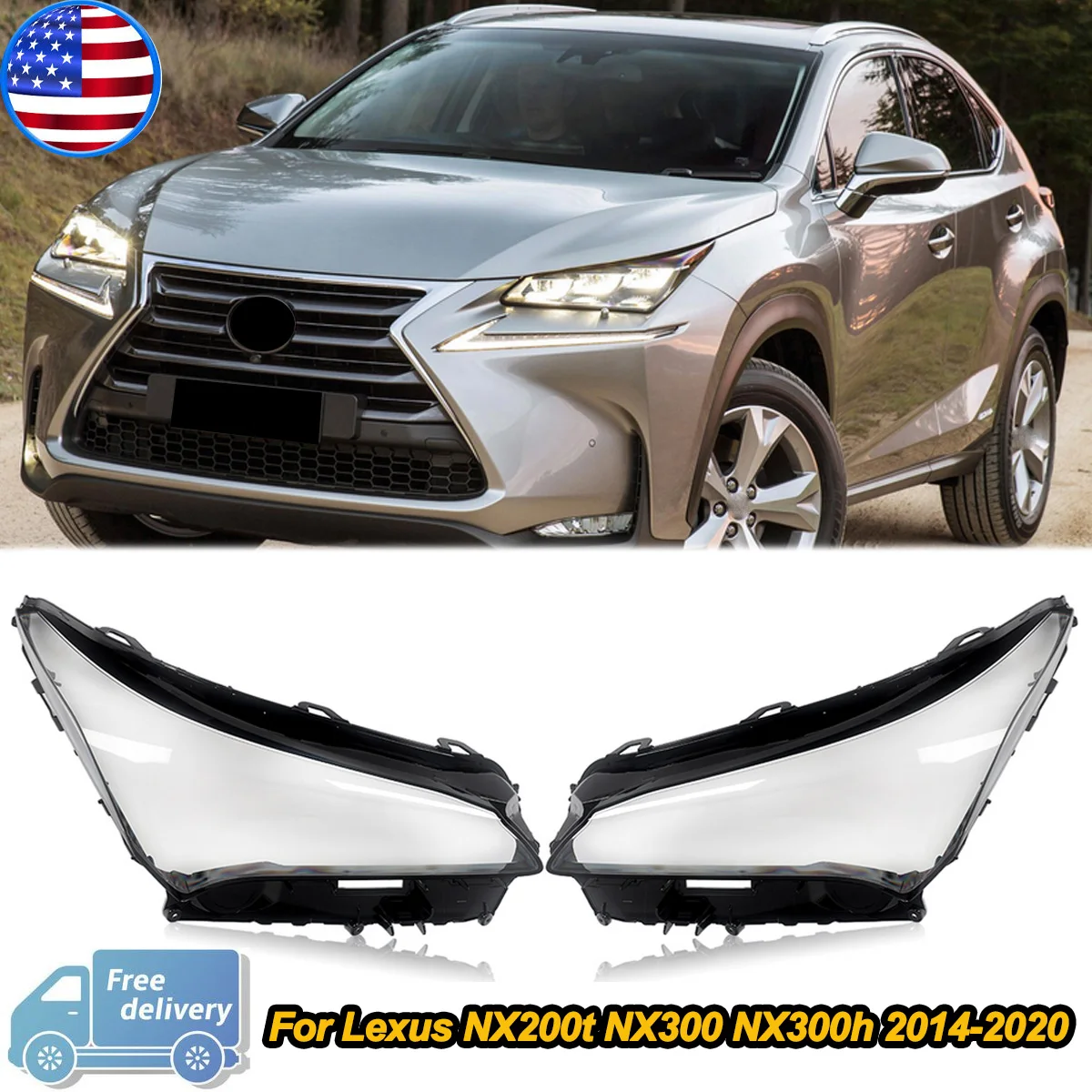 

For Lexus NX200t NX300 2014-2020 Pair Front Headlight Headlamp Lens Covers LH&RH
