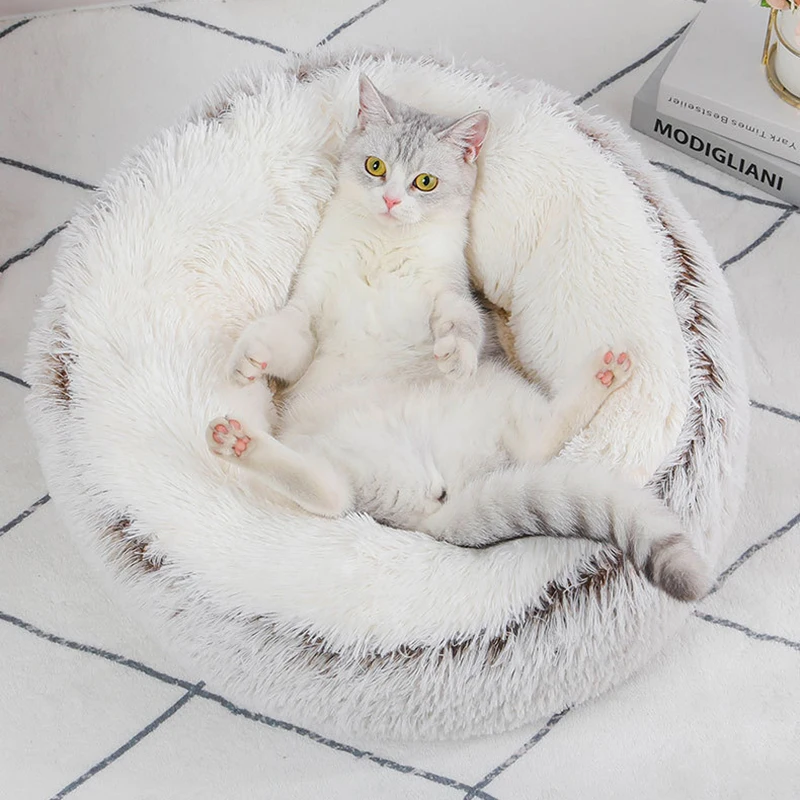 Super Soft Plush Cat Bed Katzen Nest Winter Warm Mat Dog Cushion Round Washable Cat Sleeping Bed Puppy Dog Kennel Pet Products