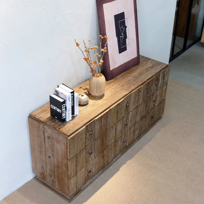 Wabi Sansan wind solid wood chest medium antique retro side cabinet simple ash wood old storage drawer cabinet