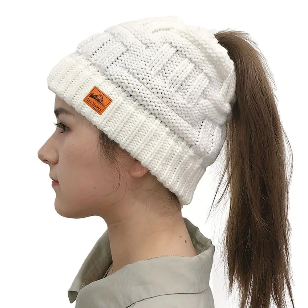 أزياء الكروشيه ذيل حصان قبعات الشتاء محبوك الدافئة محبوك قبعة رشاقته سدادات حماية الأذن قبعة صغيرة السيدات' #2