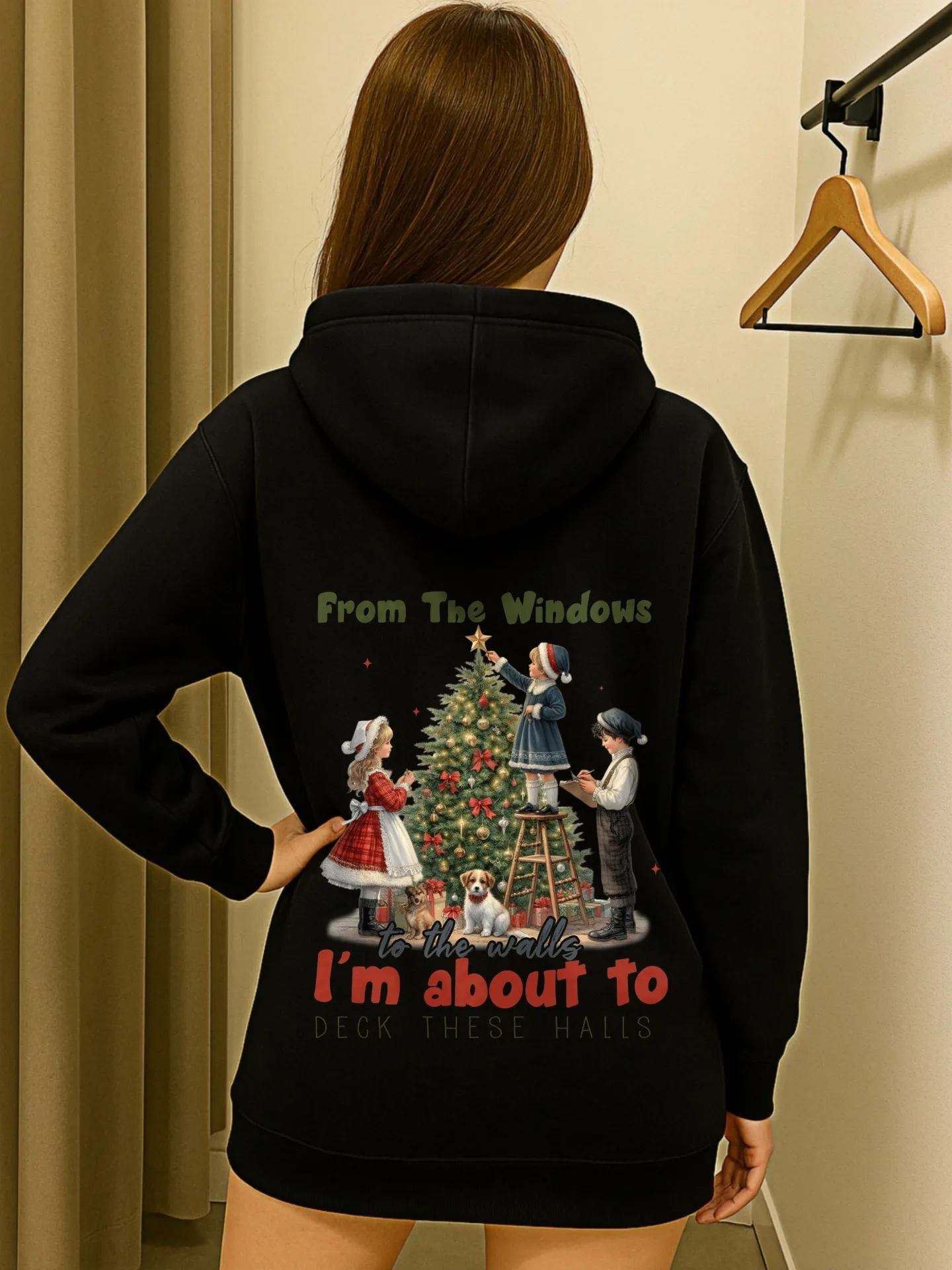 Felpa con cappuccio grafica da donna, stampa simpatico cartone animato, estetica casual, foderata in pile, abbigliamento casual quotidiano, per adolescenti