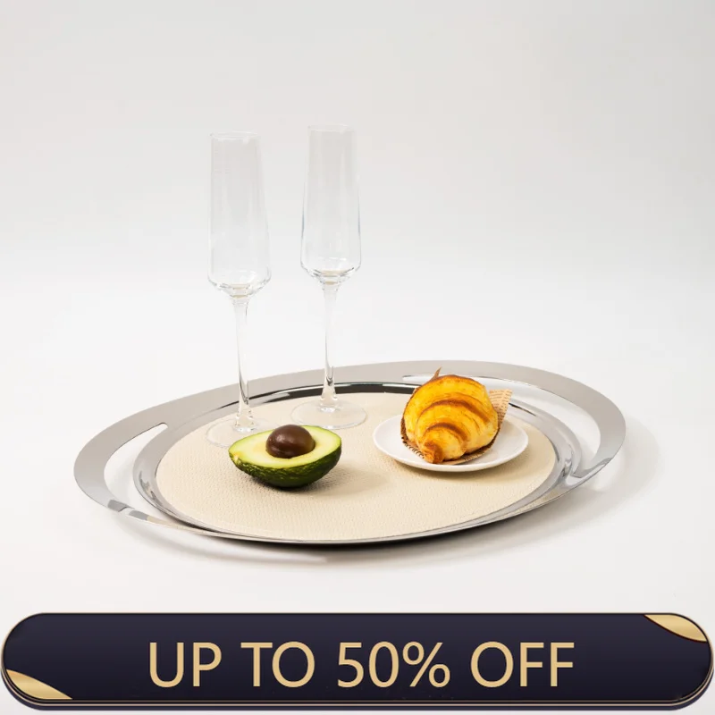 Stainless Steel, Leather, Mirror-polished High-end Fruit Platter, Champagne Storage Platter, Desktop Decorative Pastry Platter