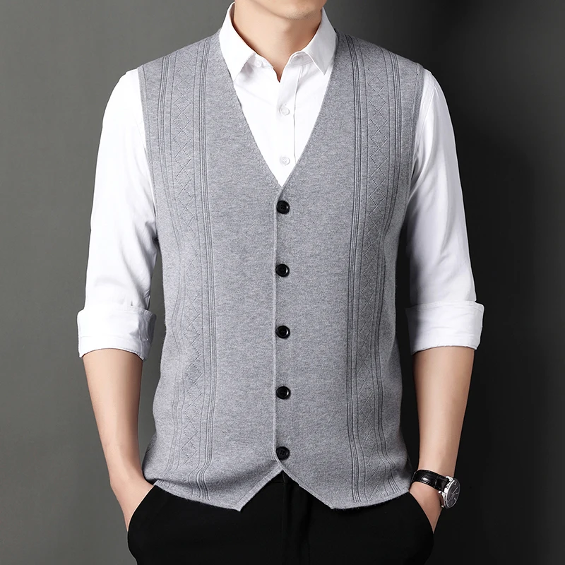 

Mens Suit Vest High Quality Sleeveless Cardigan Coat Male Office Single Breasted Knitwear Business Man Wool Waistcoat Vest