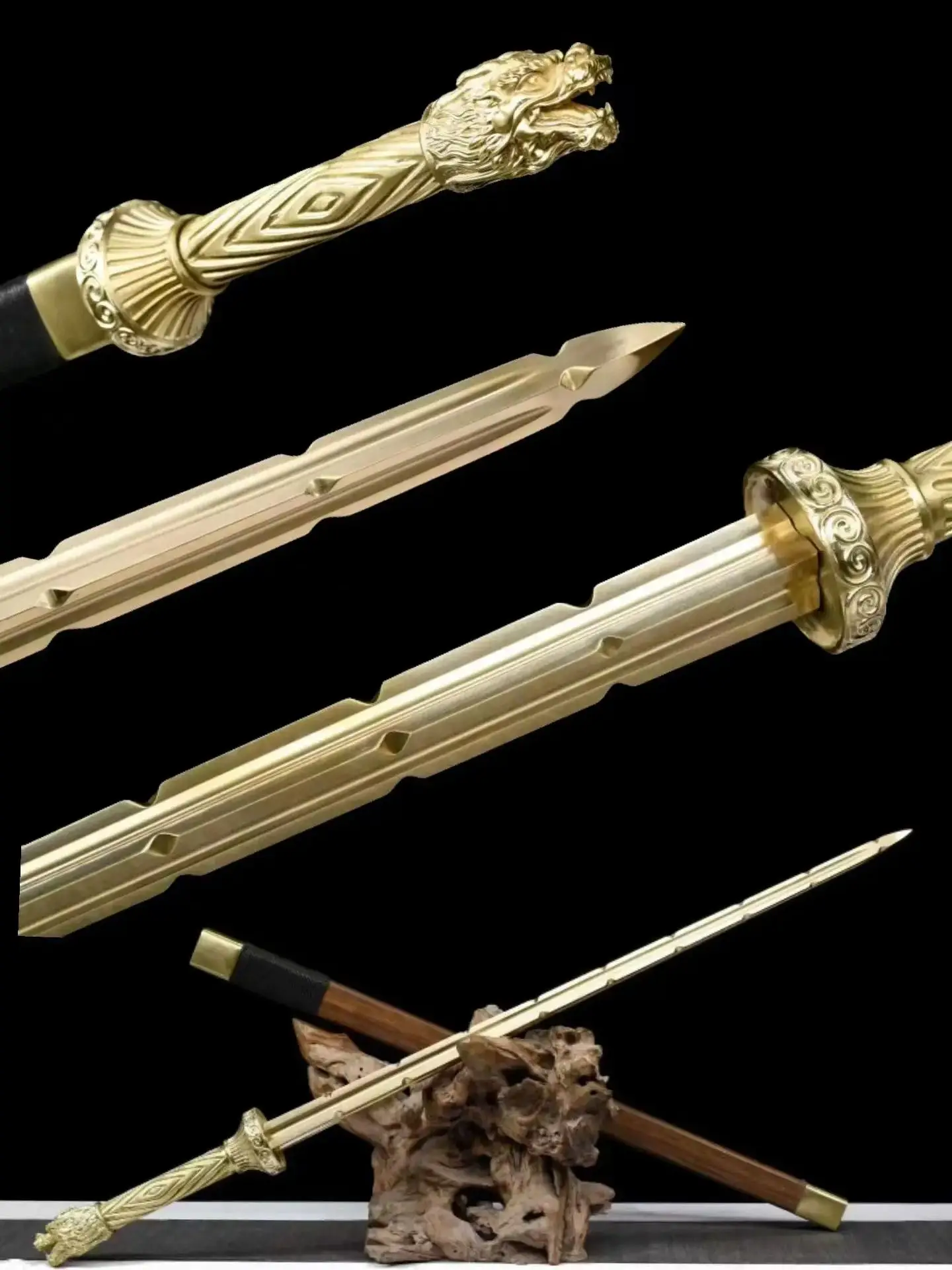 

Unique Golden Spear Mace,Chinese Traditional Kungfu Battle Sword,Real Multi Refined Brass Copper Blade & Handle,Unsharp