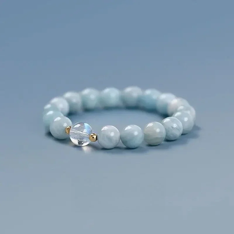 Natural Ice Aquamarine Bracelet for Men and Women Crystal Single Circle HandString Blue Couple Gift Jewelry Girl Student Jewelry