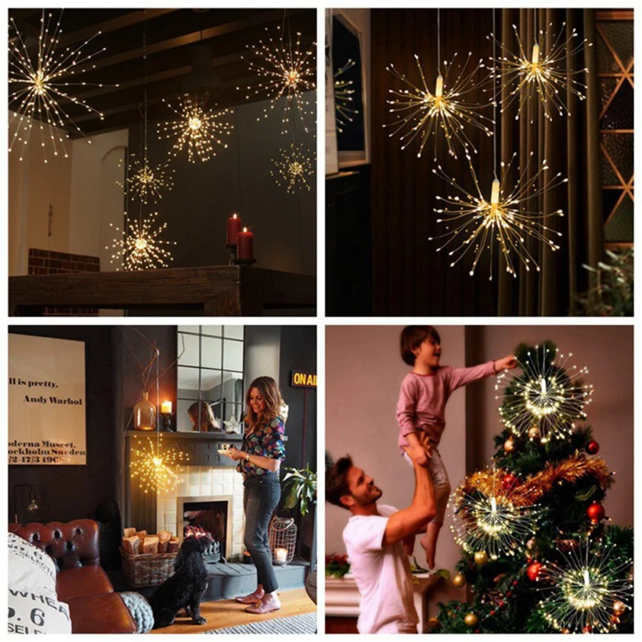 Christmas Garland Fireworks Fairy String Lights Battery Powered 200LEDs Dandelion Explosion Star Garden lights Home Decor