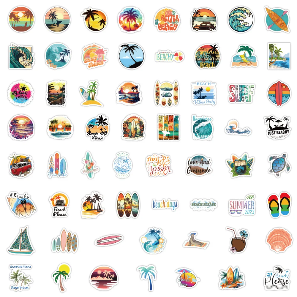 

60/120PCS Outdoor Holiday Hawaii Surfing Stickers Summer Tropical Beach Waterproof Graffiti DIY Surfboard Skateboard Decals