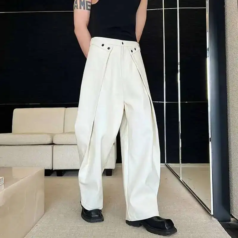 Men's Trousers Loose Cut Loose Wide Leg Jeans New Solid Color Patchwork Baggy Denim Pants Korean Fashion Street 9AGRZE