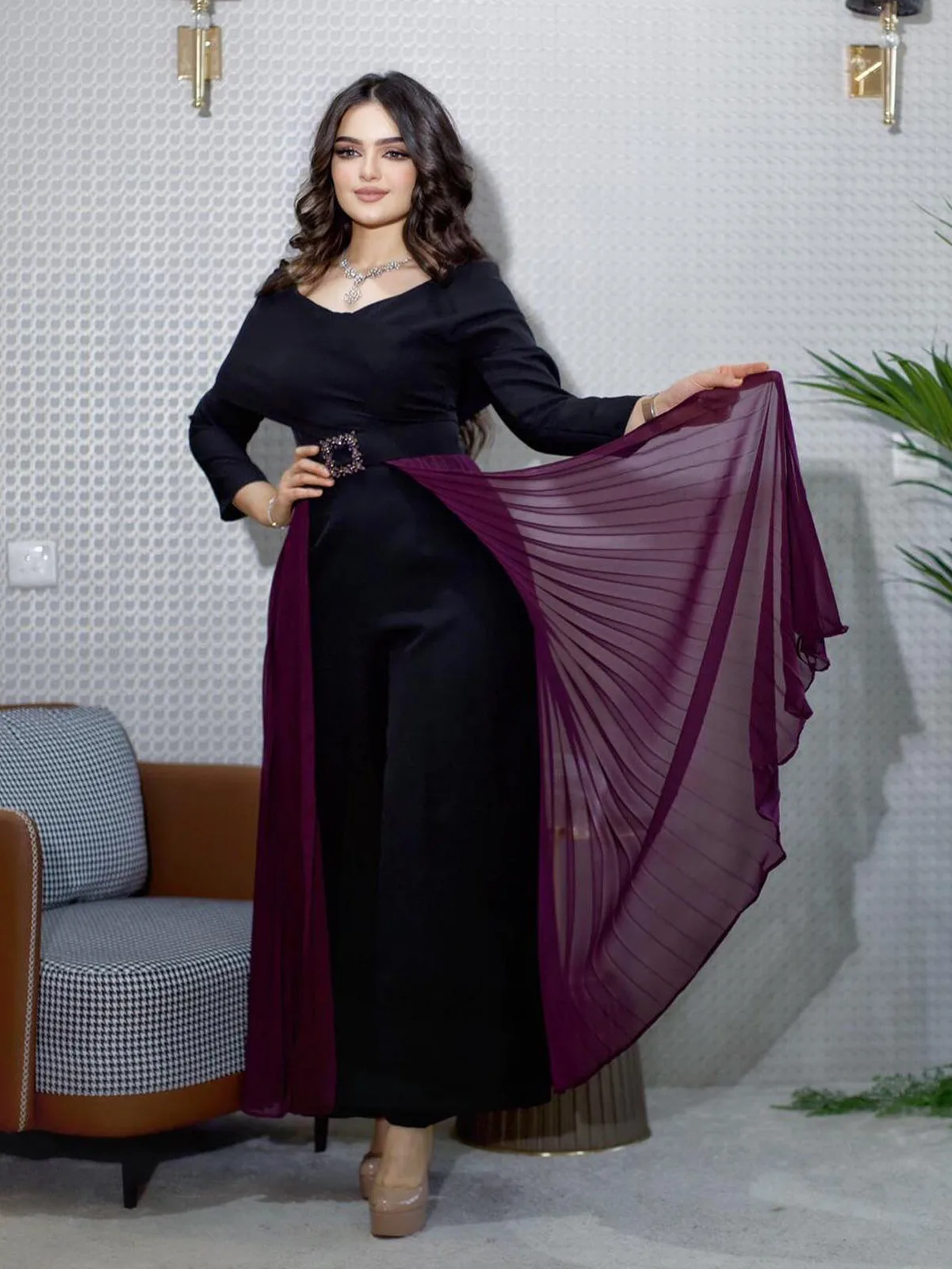 

2025 Autumn And Winter New Fashion Women's Ankle Long Temperament Middle East Sexy Chiffon Banquet Evening Dress