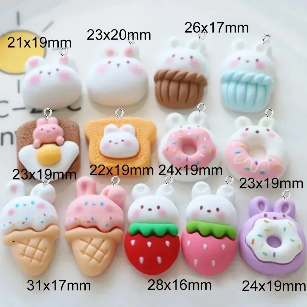 10pcs Cartoon Bunny Donut Flatback Resin Charms Lovely Mini Pendants DIY Supplies For Earring Bracelet Hairpin Handmade Jewelry