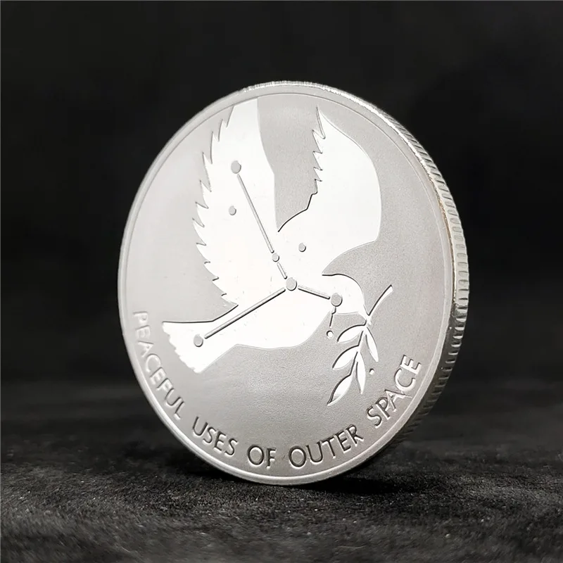US Peaceful Uses of Outer Space Silver Plated Souvenir Coin Peace Dove Pattern Collectible Coin Commemorative Gift