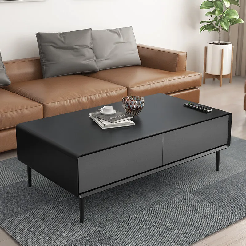 Coffee table modern simple rectangular size apartment living room storage black and white gray light luxury creative iron frame