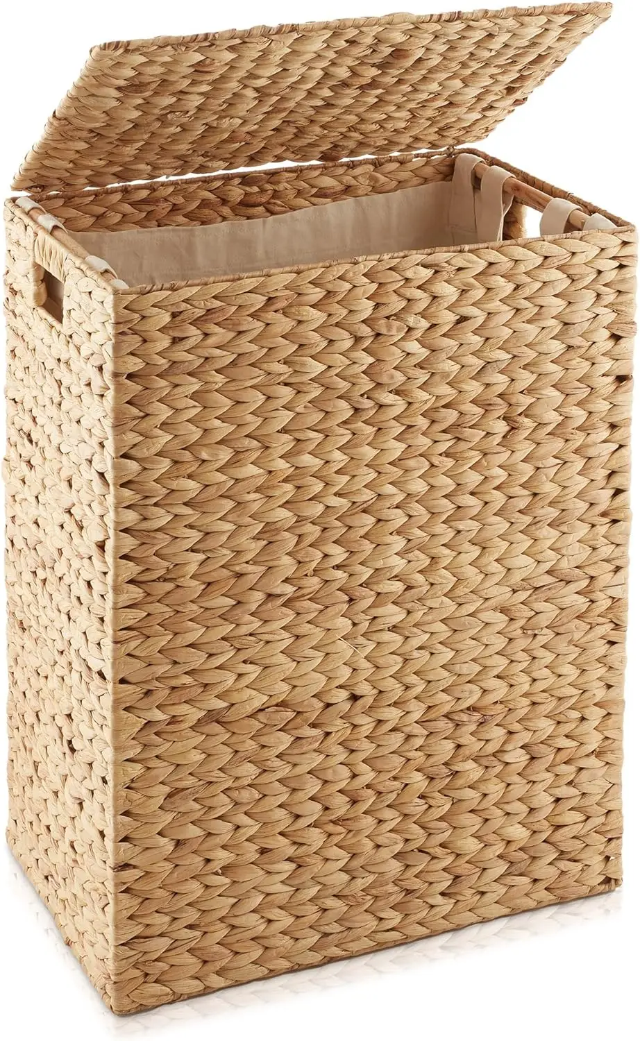 

Large Woven Laundry Hamper with Lid and Removable Liner Bag - Natural Rectangular Basket for Clothes and Towels