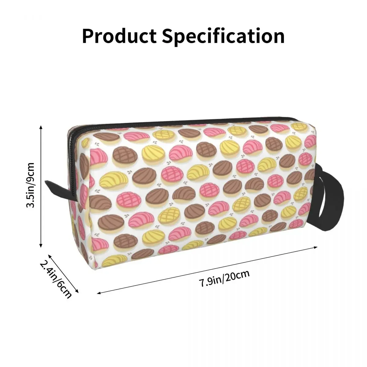 Mexican Conchas White Background Pink Brown And Yellow Pan Dulce Makeup Bag Cosmetic Toiletry Cosmetic Bag Beauty Pencil Case