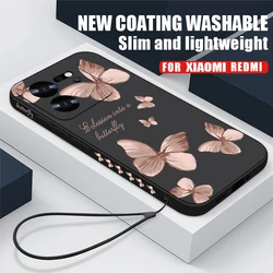 Butterfly Lanyard Case For Xiaomi 13T 11T Poco F6 X6 Pro Funda Redmi Note 13 14 12 11 10 Pro 4G 11s Mi 11 Lite 5G NE Capa Coque
