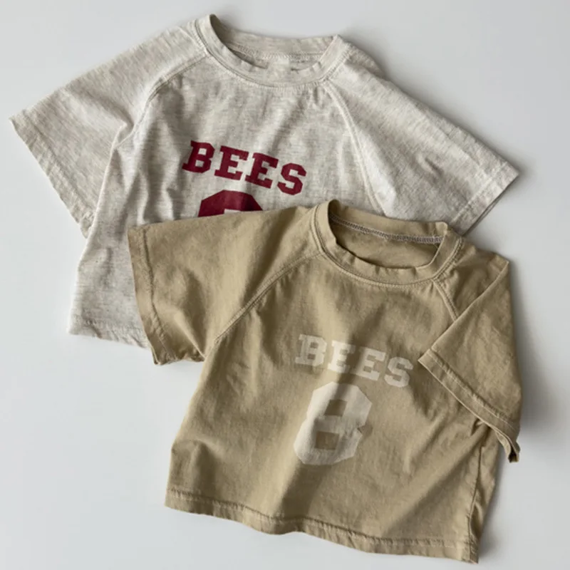 

2025 Summer New Baby Short Sleeve T Shirts Boys Girls Fashion Letter Print T Shirt Loose Kids Tops Cotton Infant Clothes