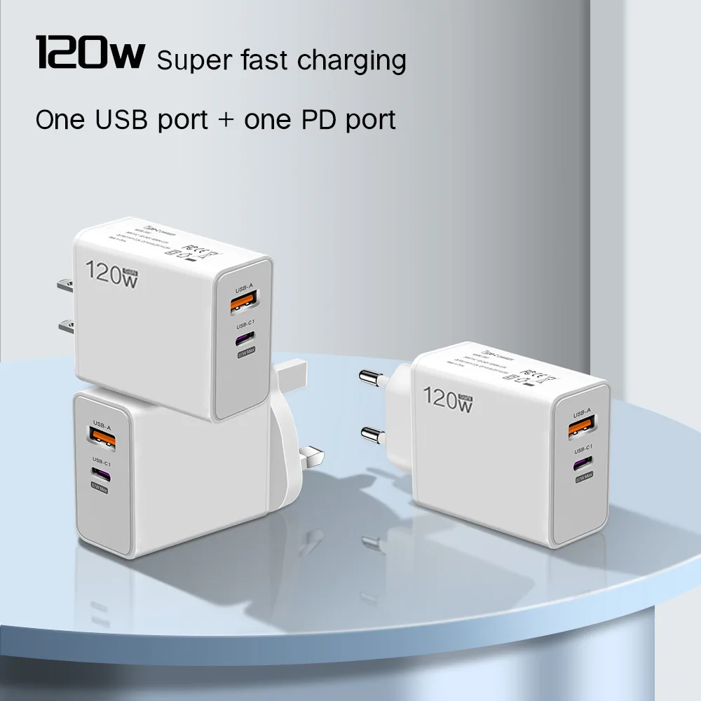 Caricabatterie rapido USB da 120W caricabatterie per telefono di ricarica Qc3.0 adattatore per cavo Usb C di tipo C per Iphone Huawei Samsung Xiaomi Quick Charge 2024