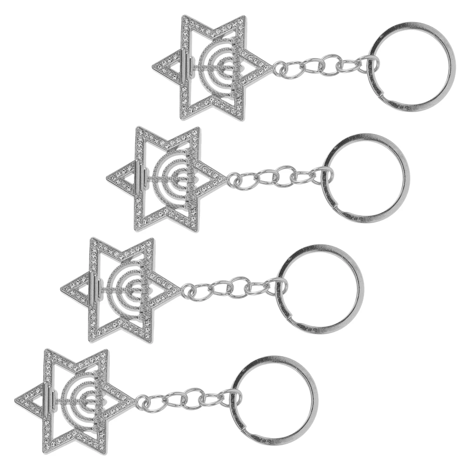 4Pcs Menorah Star Keychain Aesthetic Metal Keyring Pendant Charm for Handbag Purse Car Keys Hanukkah Keychain Ornaments Jewelry
