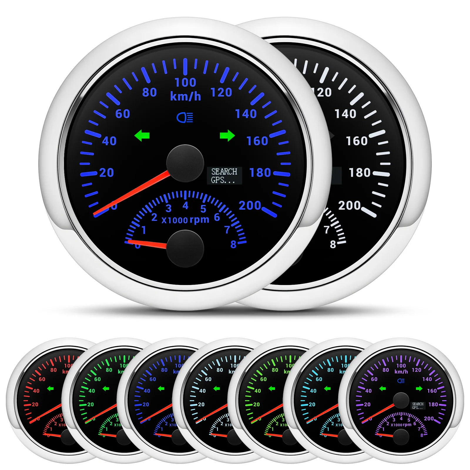 ZMFJH 120KMH,160KMH,200KMH 85MM GPS Speedometer Gauge with Antenna Tachometer 8000RPM Multi 2IN1 Gauge Beam Light Mileage 9-32V