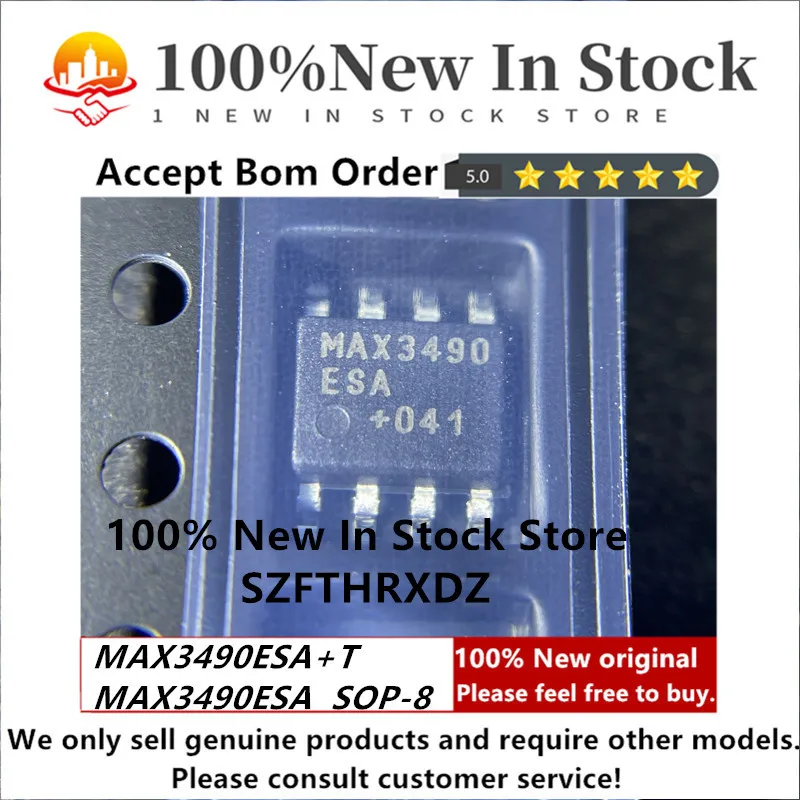 100% NEW ORIGINAL MAX3490EESA+T SOP8 MAX3490ESA+T SOP-8 Single Transmitter/Receiver RS-422/RS-485 8-Pin