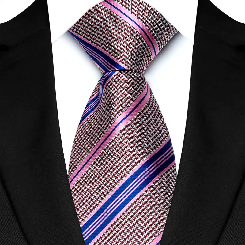 Luxury 8CM Mens Necktie Pink Color Solid Stripes Paisley Ties For Man Groom Jacquard Woven Neck Tie For Business Wedding Party