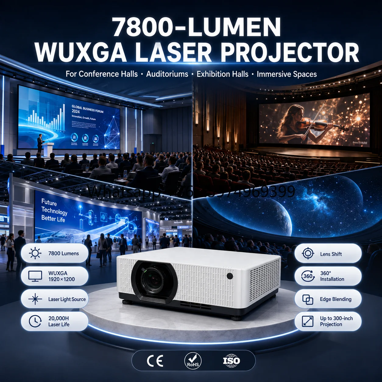 7800 Lumens WUXGA Laser Projector 0.68-0.82 Short Throw for Museum Digital Exhibition and Projection