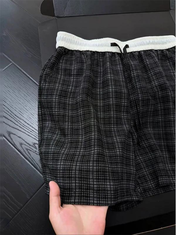 Ice Silk Short Pants Men's Summer Thin American Retro Five-Point Casual Beach Shorts Loose Fit Elastic Waist Polyester Fiber