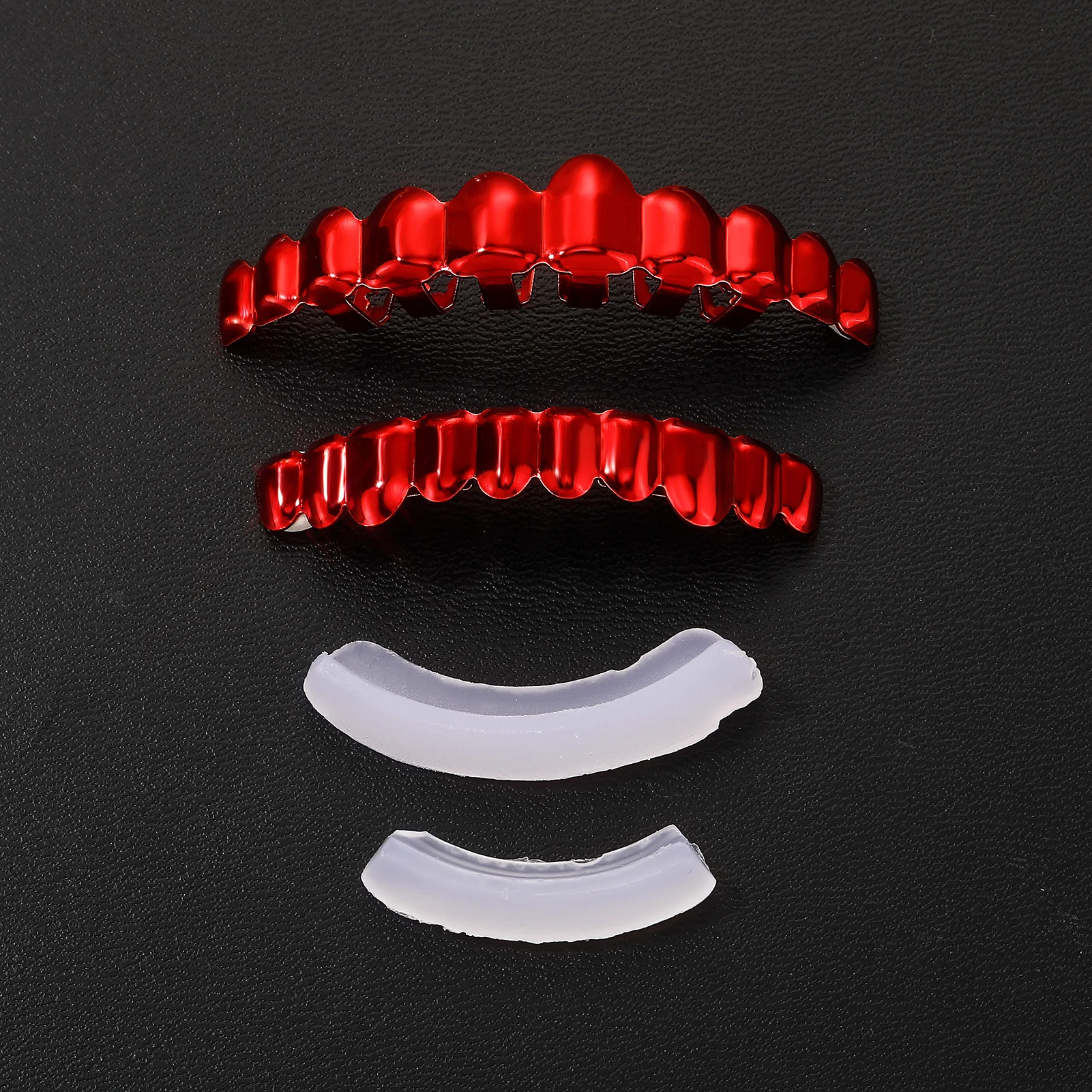 TOPGRILLZ Spiegelrotes Grillz-Set Ober- und Unterzahn (10 Zähne) & Fang (6 Zähne) Hip-Hop Halloween Cosplay Y2K Schmuck für Männer und Frauen – Detail 3