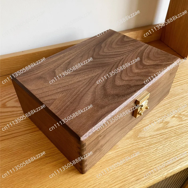 Walnut Wood Jewelry Box with Lock Premium Solid Wood Keepsake Chest Document & Collectible Organizer Desktop Storage Case