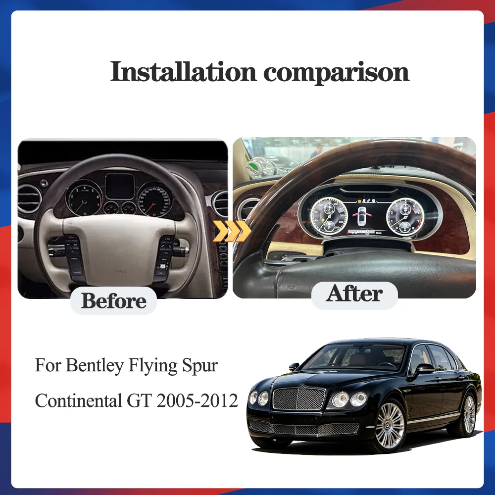 Digital Instrument Cluster For Bentley Flying Spur Continental GT 2005-2012 CarPlay Speedometer Dashboard virtual cockpit