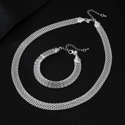Original Designer 925 Sterling Silver Fine Net Chain Bracelets Necklaces for Women Fashion Party Wedding Engagement Jewelry Sets