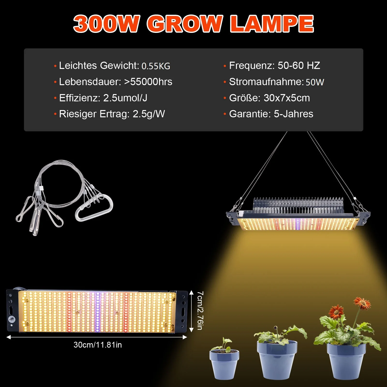 LED 성장 조명, 전체 스펙트럼 식물 램프, 수경 재배 상자, 온실, 묘목, 꽃, 채소용, 300W