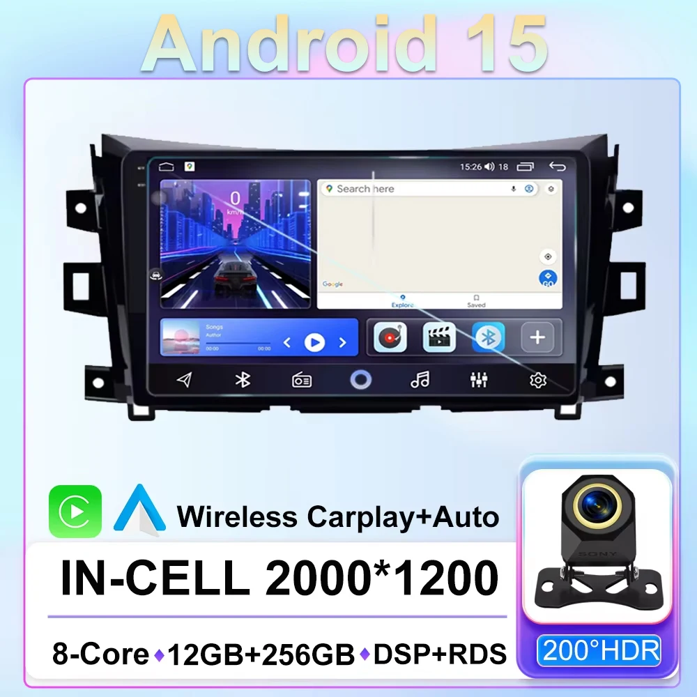 10 "أندرويد السيارات لنيسان نافارا فرونتير NP300 2015 - 2024 الوسائط المتعددة راديو السيارة مشغل فيديو BT نظام تحديد المواقع والملاحة شاشة QLED