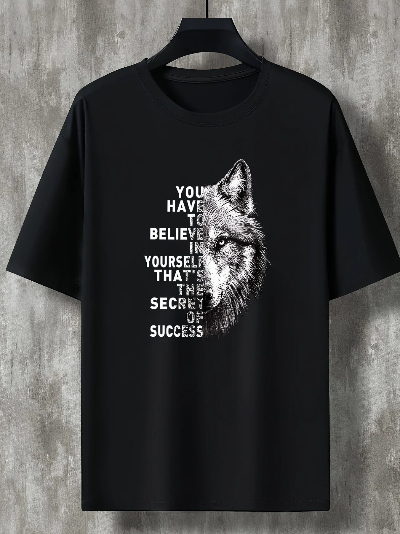 Mens Motivational Wolf T Shirt Success Slogan Animal Sketch Graphic Print Short Sleeve Crew Neck Casual Cotton Male Tee