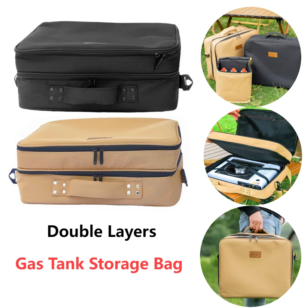 Outdoor Camping Storage Bags Double Layers Cassette Furnace Gas Cylinders Organizer Bags Picnic Camp Stove Utensils Handbags