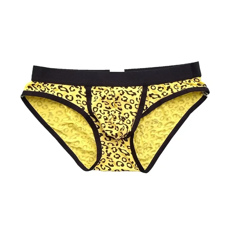 Men's Fashion Leopard Bikini Cotton Breathable Comfortable Elasticity Sweat Absorption Sexy Low Waist Bulge Pouch Hip Lift Brief