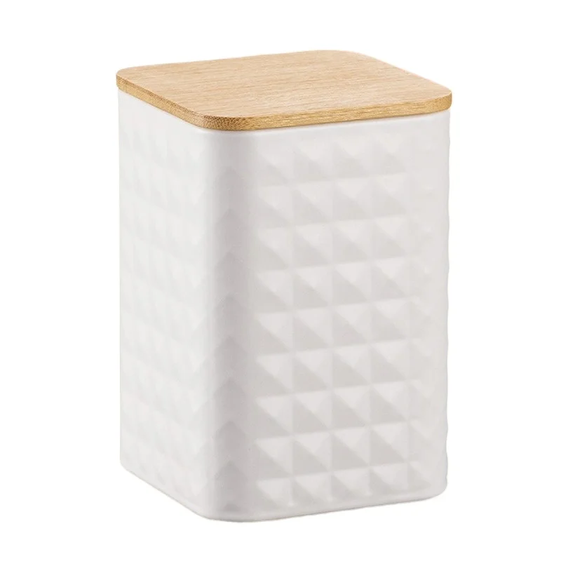 For Square Metal Pattern Sealed Jar Coffee Beans Tea Sugar Food Storage Box Bamboo Lid Metal Jar