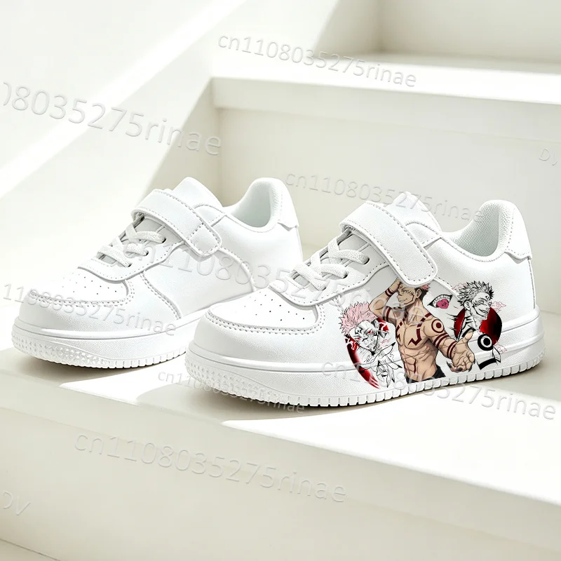 Ryomen Sukuna Anime Art Pattern Print Kids White Sneakers Four Seasons Universal Boys Girls Daily Footwear Ships in 24